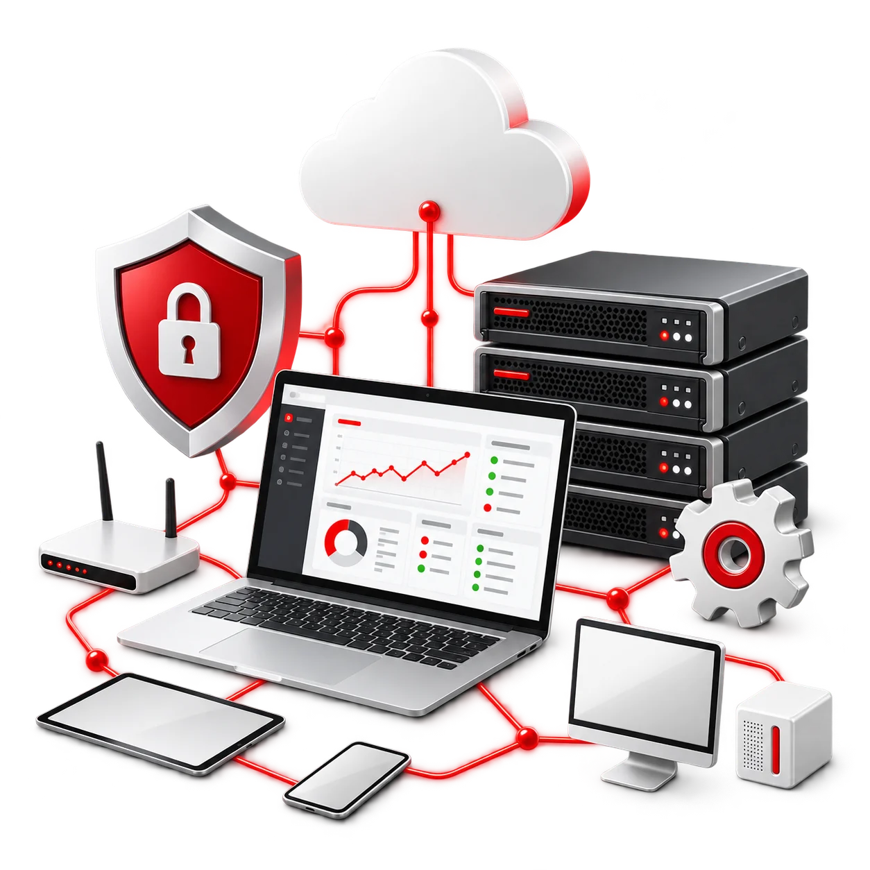 Managed IT services including cloud, server, network, monitoring, and cybersecurity solutions
