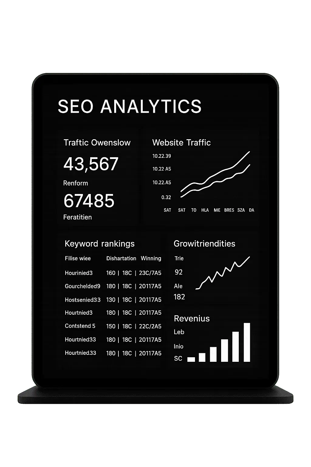 Business SEO analytics dashboard for website traffic and search performance